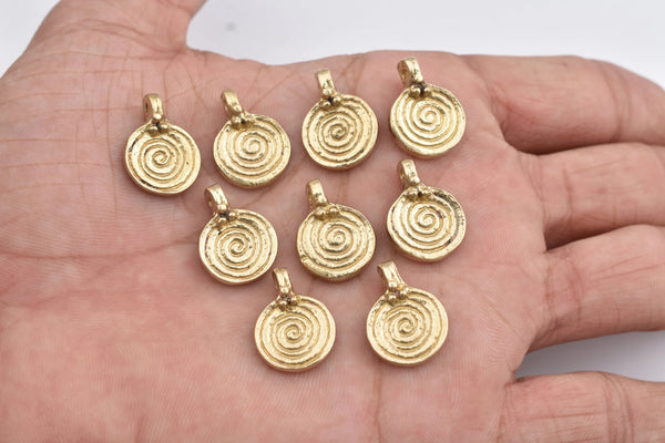 Raw Brass Tribal Boho Ethnic Spiral Charms