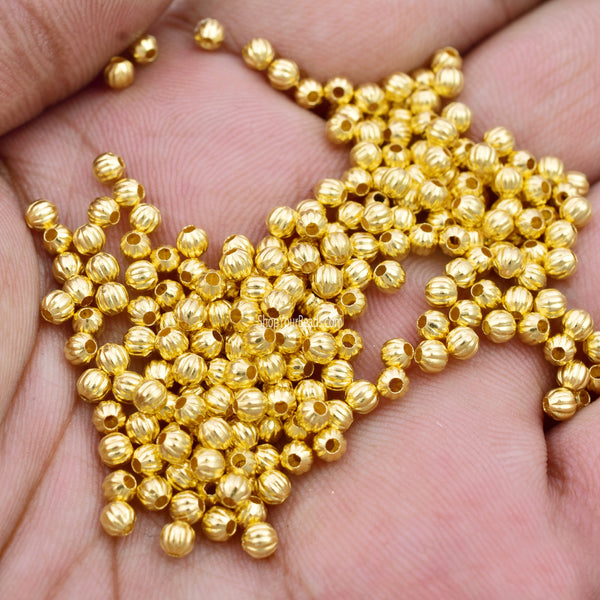 50 Antique Gold-Plated 8x5mm Corrugated Bicone Metal Spacer Beads