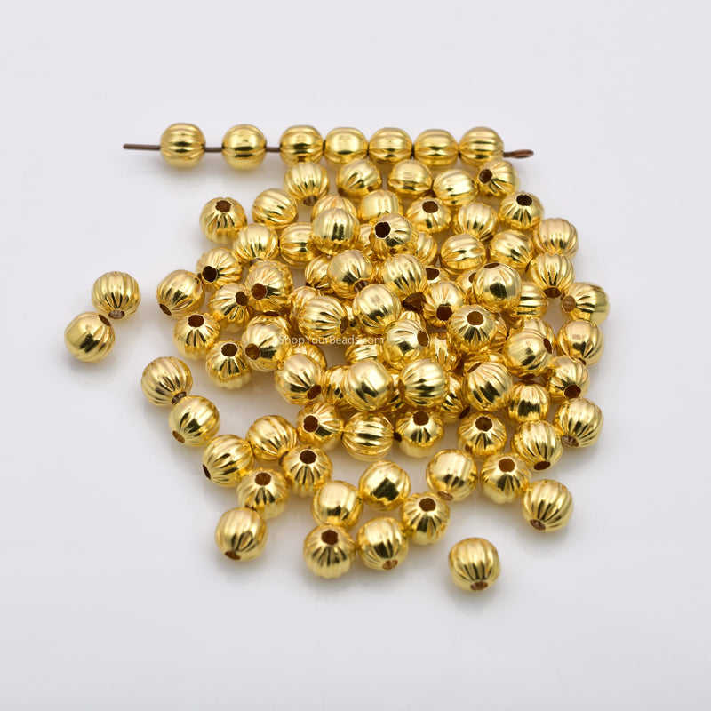 Gold Plated 6mm Corrugated Ball Spacer Beads