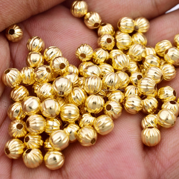 Gold Plated 6mm Corrugated Ball Spacer Beads