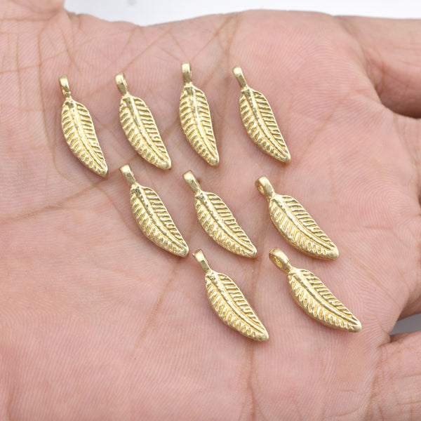 Raw Brass Leaf Pendants Charms - 19mm