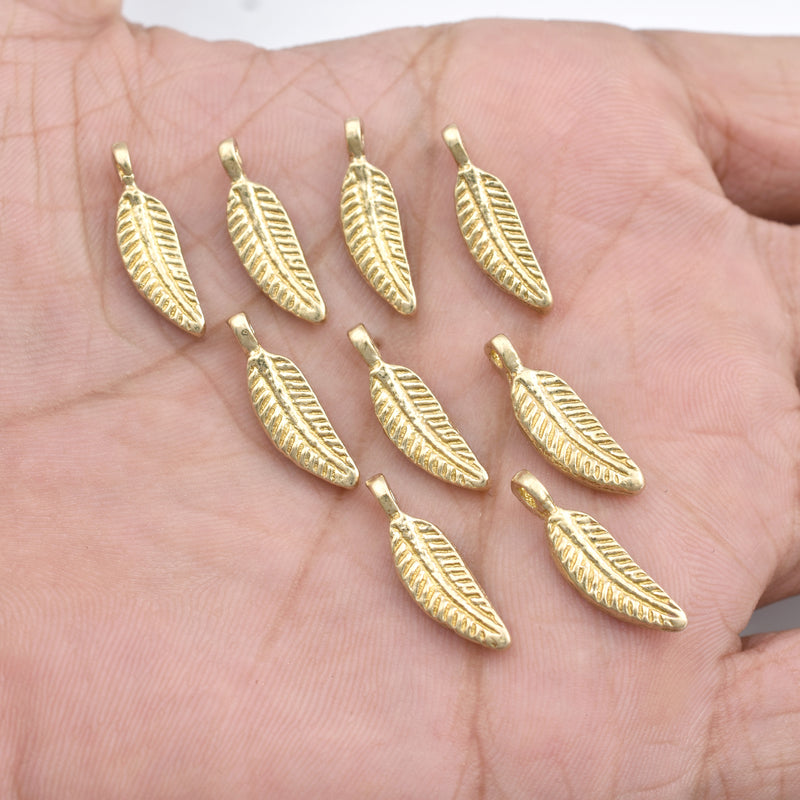 Raw Brass Leaf Pendants Charms - 19mm