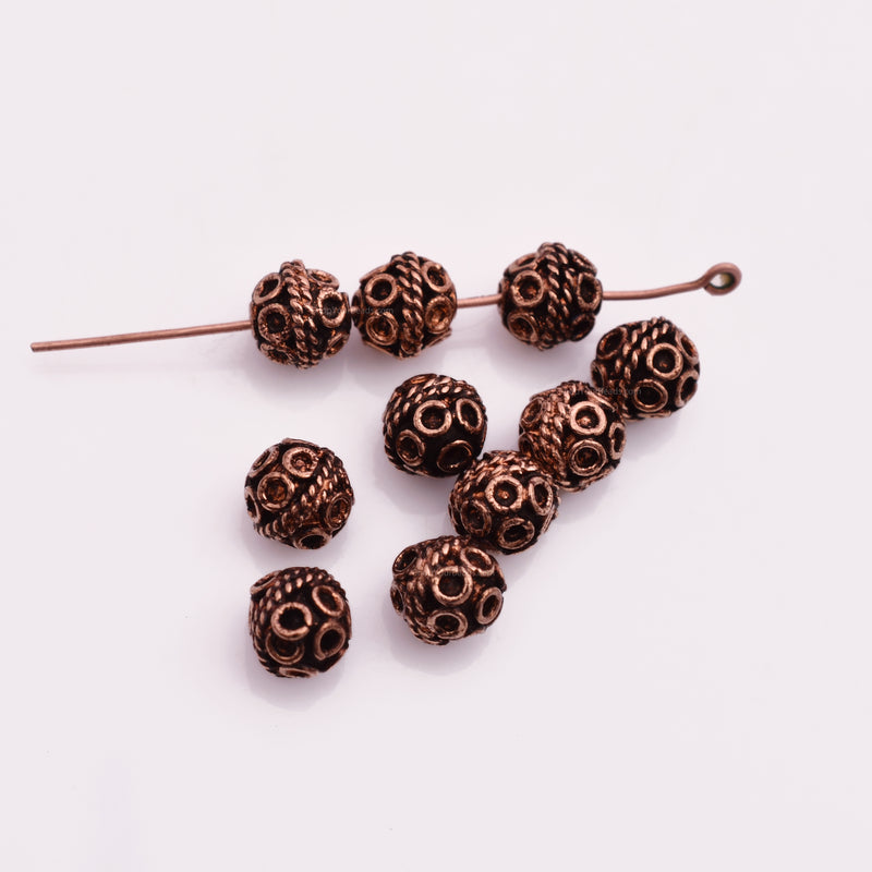 7mm Antique Copper Bali Spacer Ball Beads