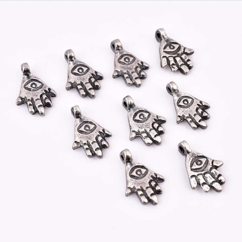 Hamsa Antique Silver Tribal Boho Charms - 20mm