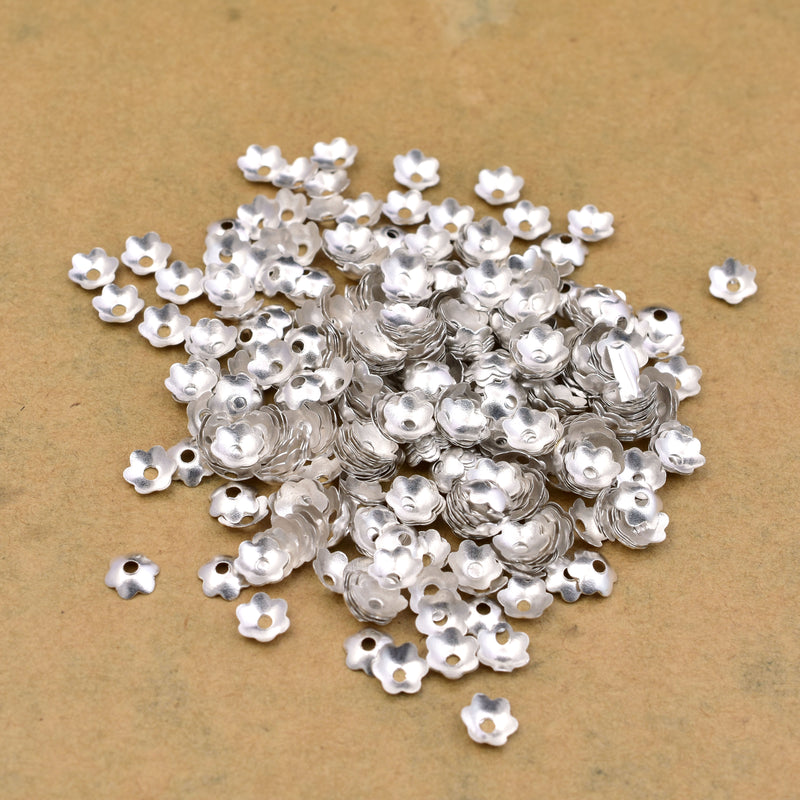 Silver Flower Bead Caps 6mm in diameter (Fit beads 6-10mm) Sold in