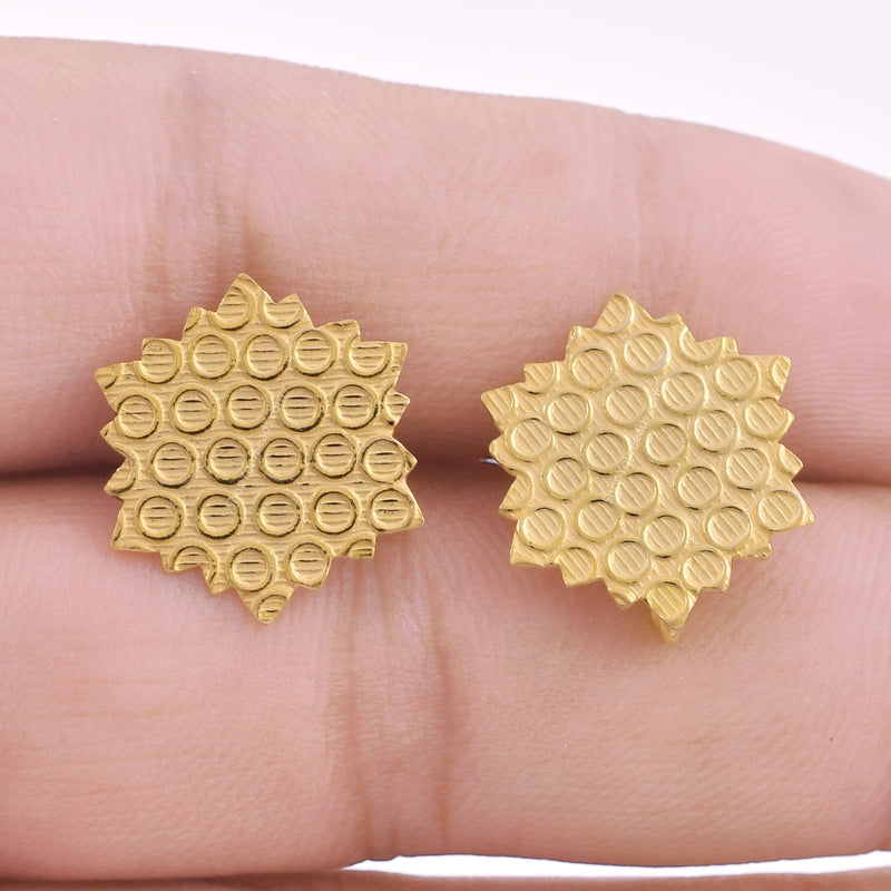 Gold Plated Textured Snow Flake Ear Studs