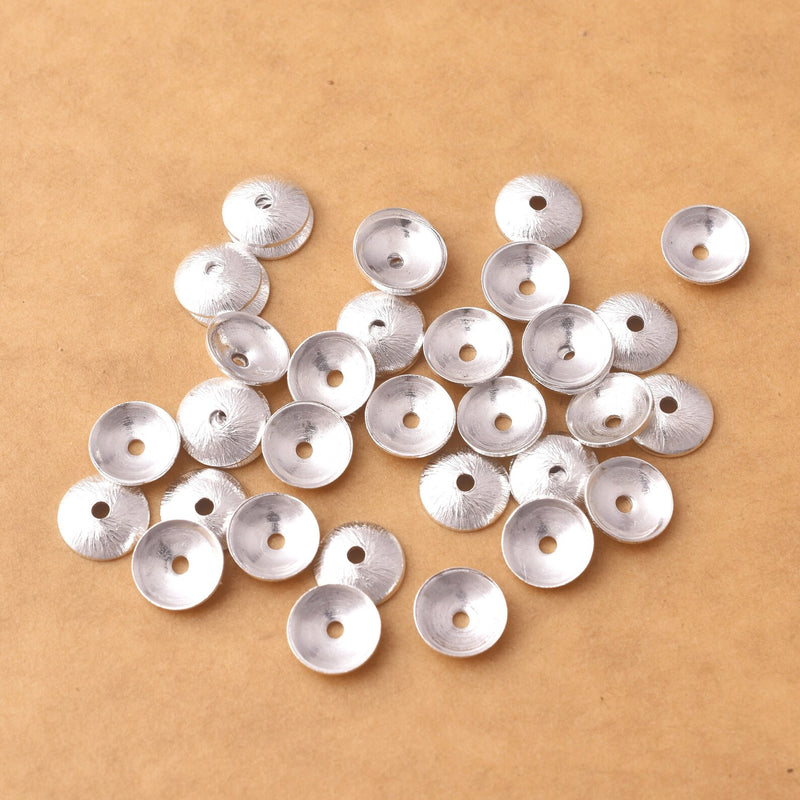 8mm Silver Plated Brushed Round Bead Caps - 38pcs