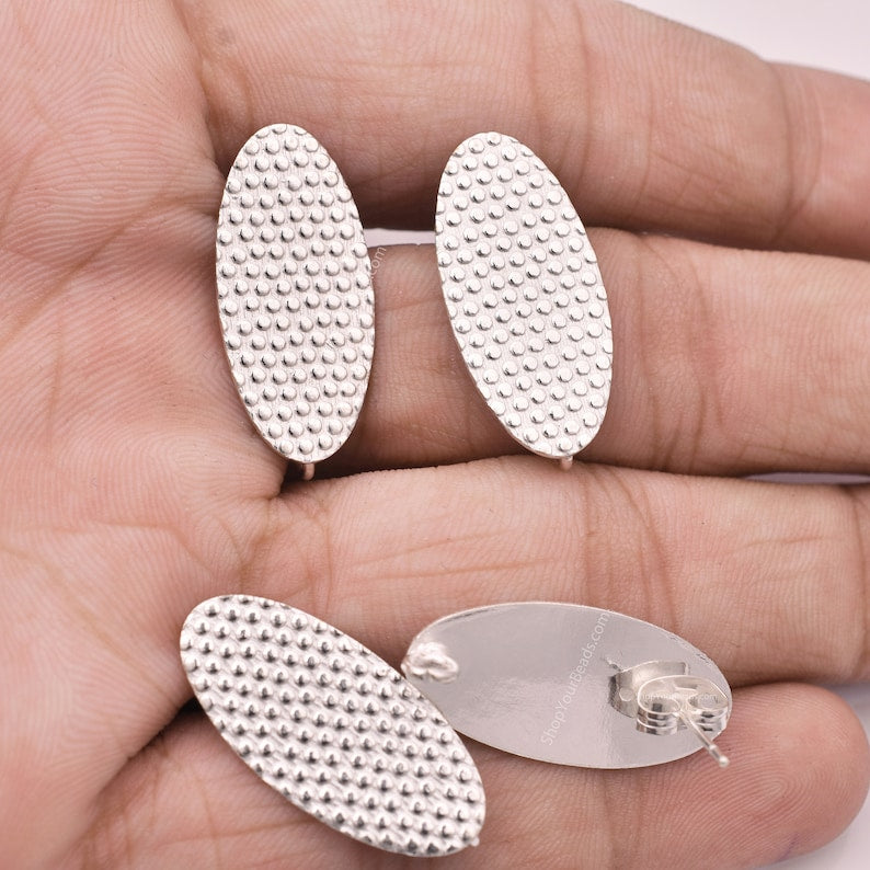 Silver Plated Textured Earring Oval Studs