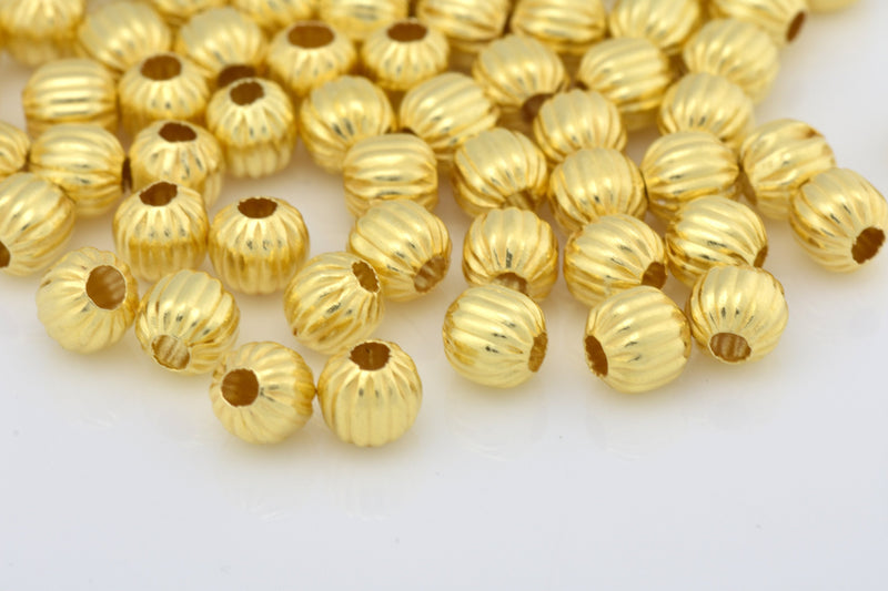 Gold Round Corrugated Ball Beads For Jewelry Makings 