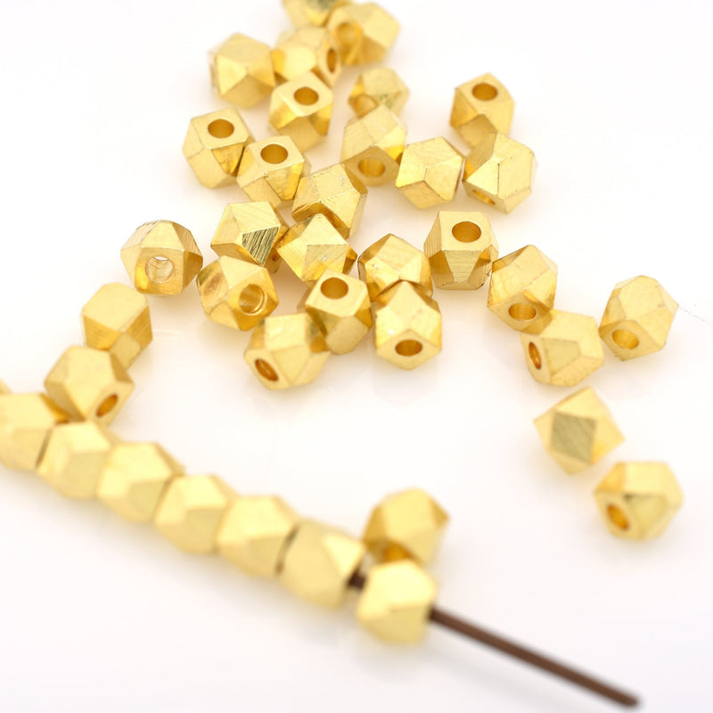 Alphabet Diamond Solid Gold 6mm Beads / 18k Solid Yellow Gold Spacer  Findings / 2mm Hole Initial Beads / Name Jewelry Making Supplies Beads